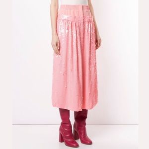 Tibi High Waist Sequin Silk Midi Skirt